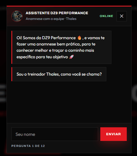 Exemplo de assistente de IA conversando com um interessado
